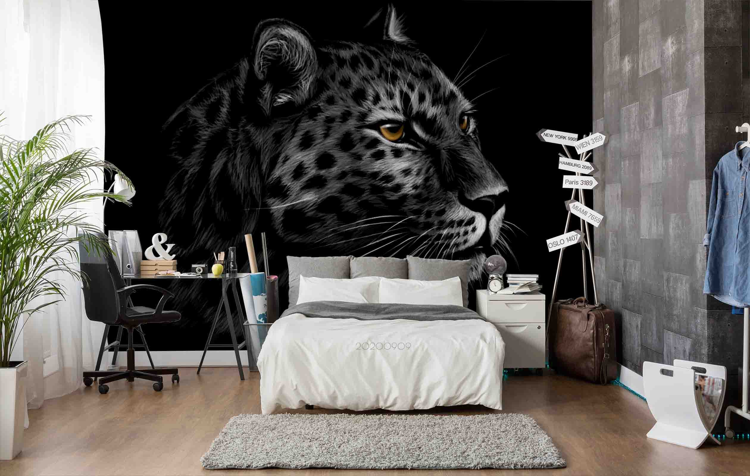 3D Dark Leopard Animal Plant Wall Mural Wallpaper Lxl 667