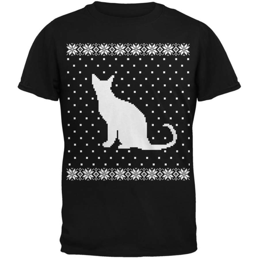 Big Cat Ugly Christmas Sweater Black Adult T-Shirt