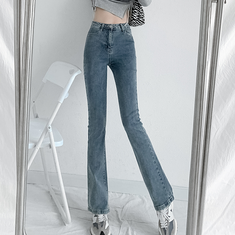 2021 Winter Women Thicken Stretch Fleece Flared Jeans Woman High Waist Black Warm Jeans Lady Vintage Denim Pencil Korean Pants alx