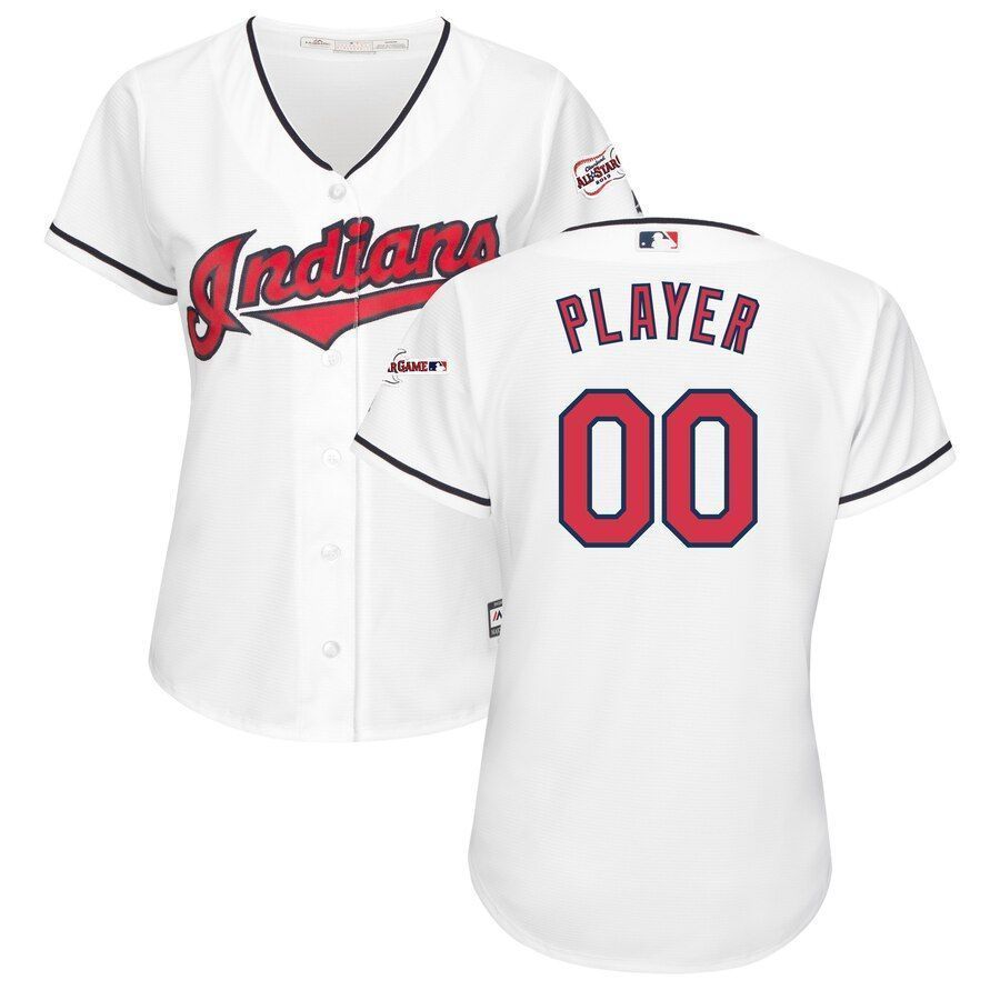 Cleveland Indians Majestic Womens Home 2019 All-Star Game Patch Cool Base Custom Jersey White 2019 All-Over Print