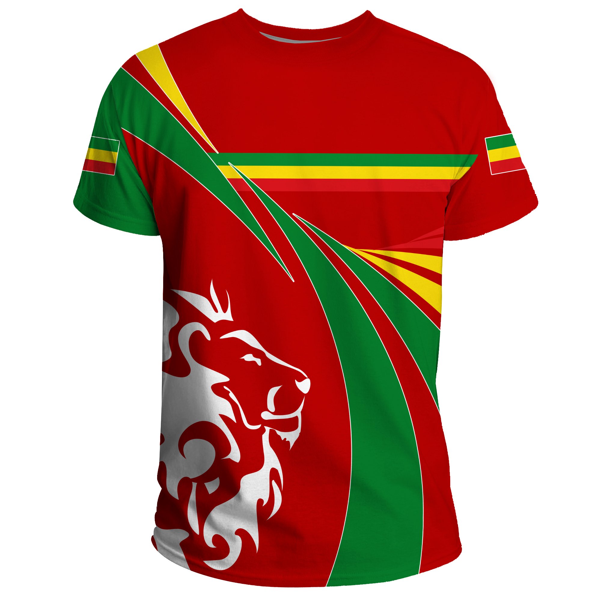 1stTheWorld Ethiopia T-shirt, Ethiopia Swirly Lion Flag A10