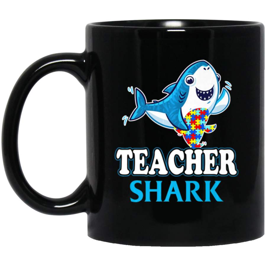 autism teacher shark gift sped teacher men women 11oz 15oz Black Mug Idea 2nd April Puzzle Ribbon Support Autism Dad Mom Kids Autistic