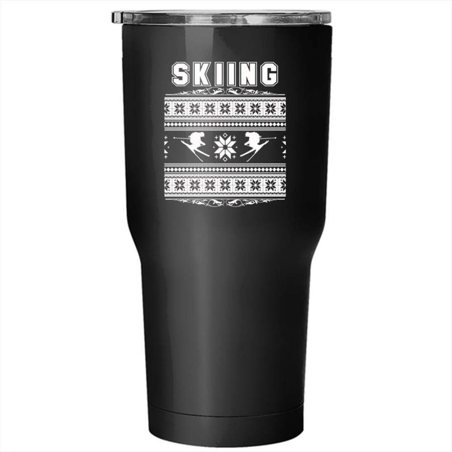 Skiing Tumbler 30 oz Stainless Steel, Funny Ugly Christmas Travel Mug