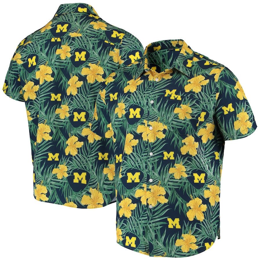 Michigan Wolverines Navy Green Floral Hawaii Shirt Ha41666