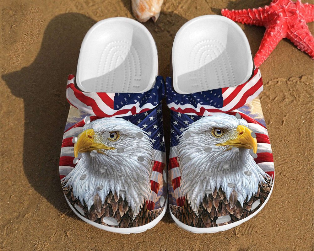 Eagle America Flag Independence Us Day For Men And Women Gift For Fan Classic Water Rubber Crocs Clog Shoes Comfy Footwear