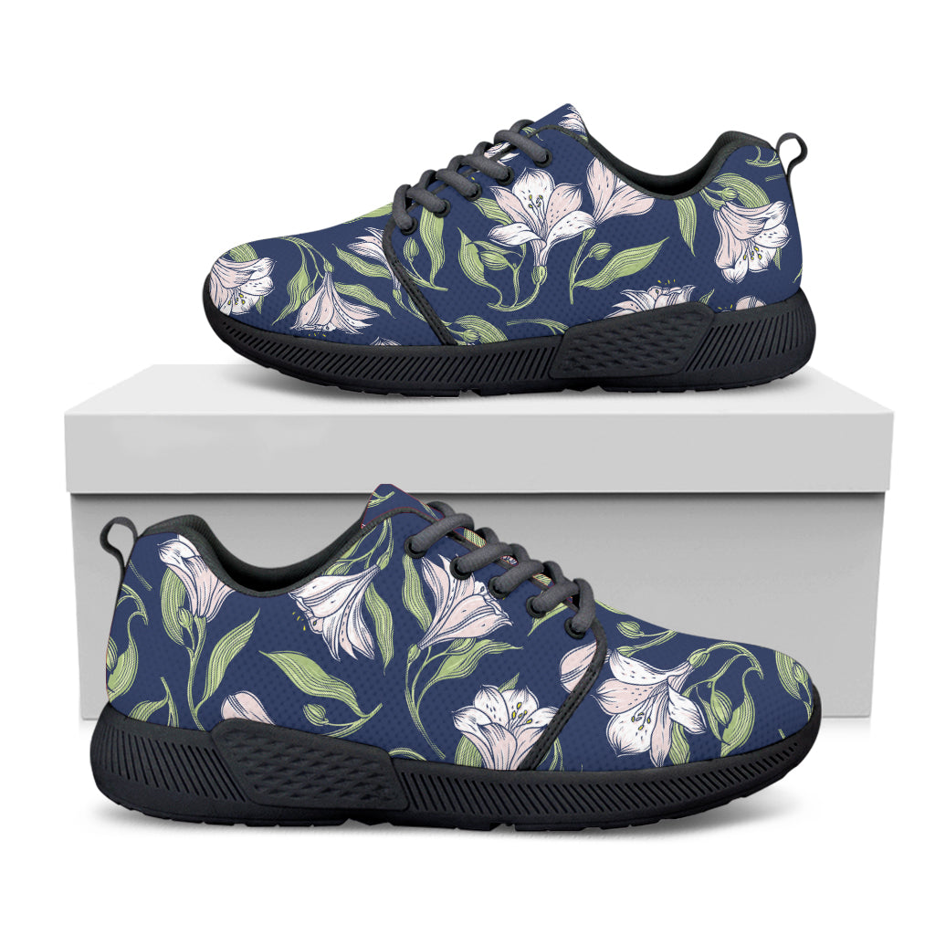 White Alstroemeria Pattern Print Black Athletic Shoes