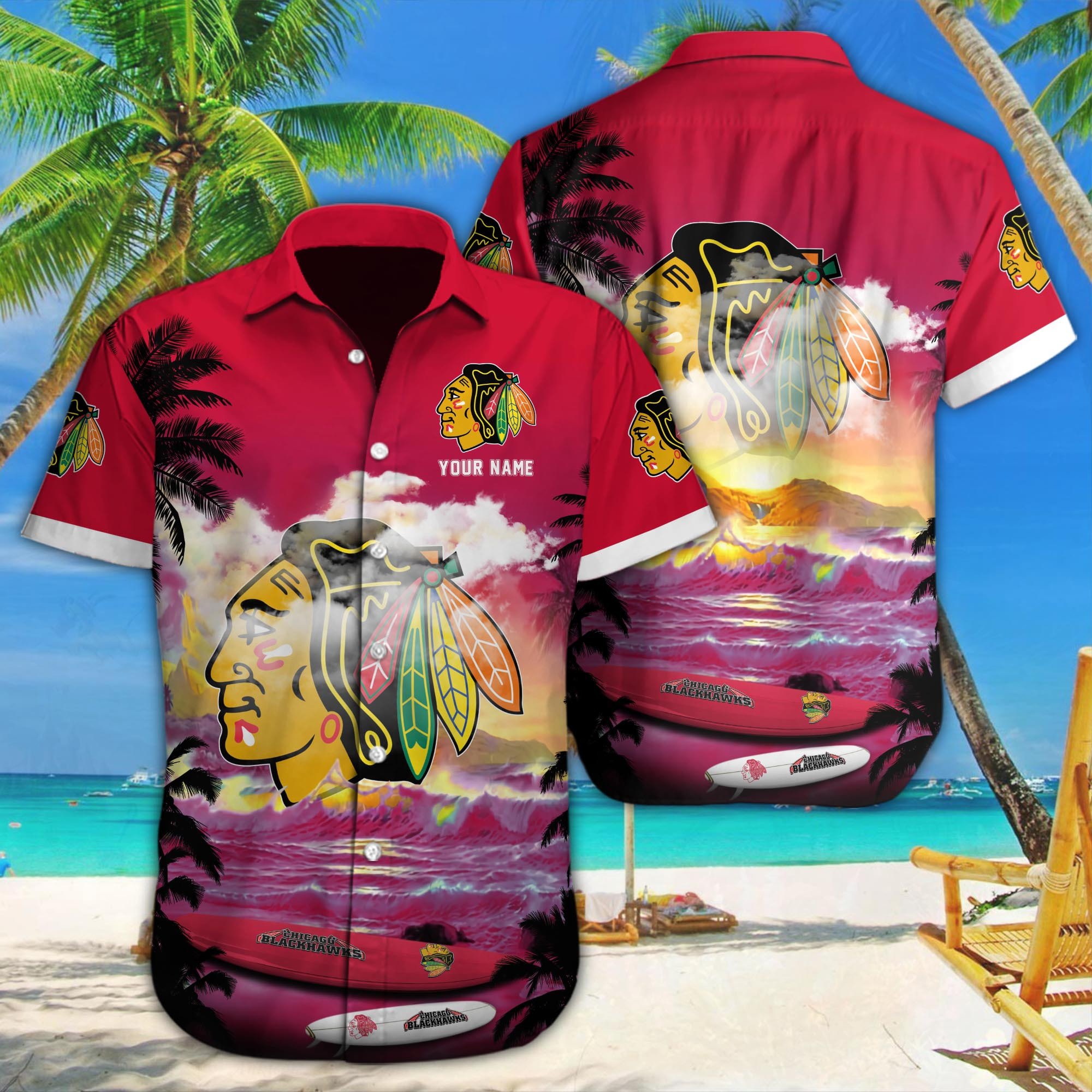 Chicago Blackhawks Custom Name Hawaiian Shirt M-38981-34350