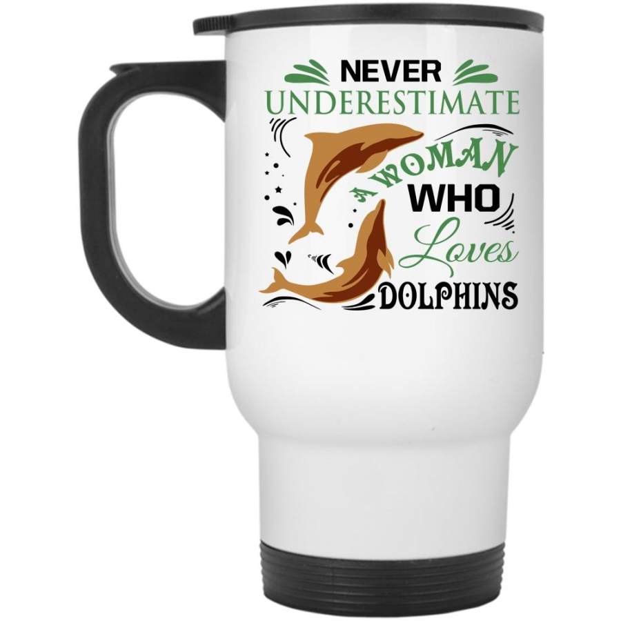 Lovely Animals Travel Mug, A Woman Loves Dolphins Mug