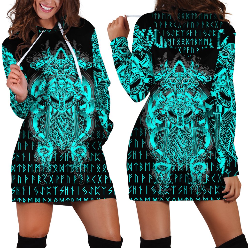 (Custom ) Viking Style Tyr Tattoo Cyan Hoodie Dress A27 