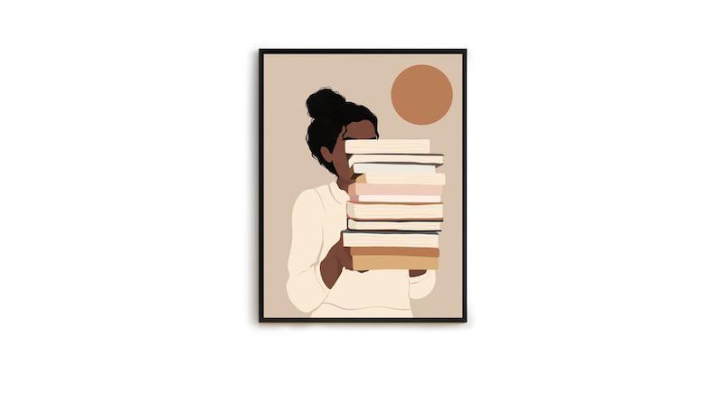 Poster Canvas Black Woman Reading Art, Boho Woman Print,Afro American Art, Gift For Book Lovers, Reading Poster Wall Decor, Poster Gift Decor Home Decor Wall Art Visual Art
