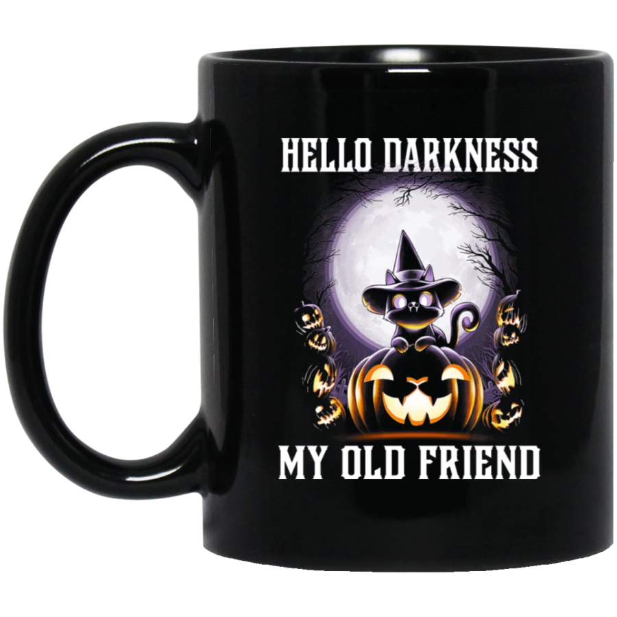 Cat Coffee Mug Cat Hello Darkness My Old Friend Kitten Wearing Hat Halloween For Cat Lovers 11oz – 15oz Black Mug