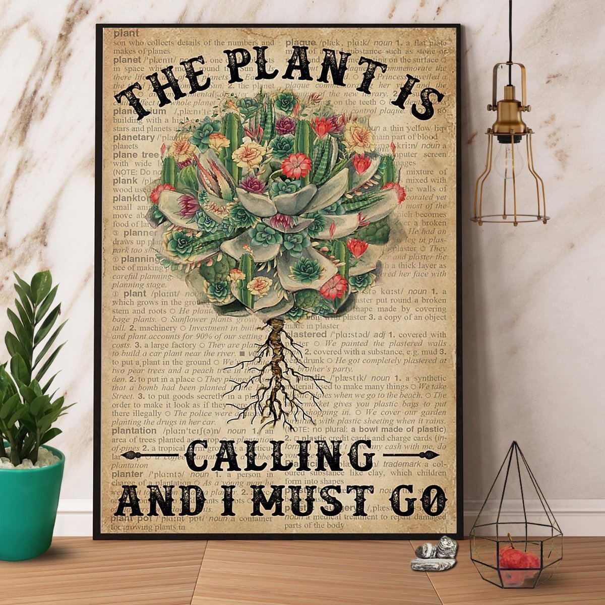 Cactus Dictionary The Plant Is Calling Succulent Vintage  Poster No Frame Matte Canvas