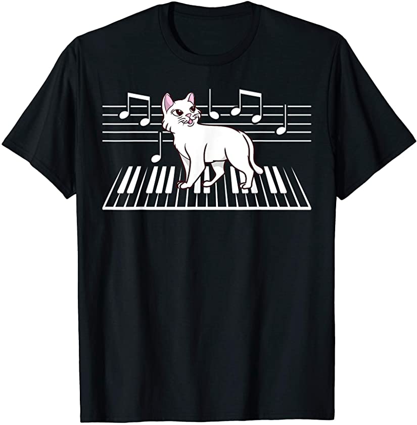 Notes Piano Organ Keys Notepad Kitten Claws Breed Meow Cat T-Shirt