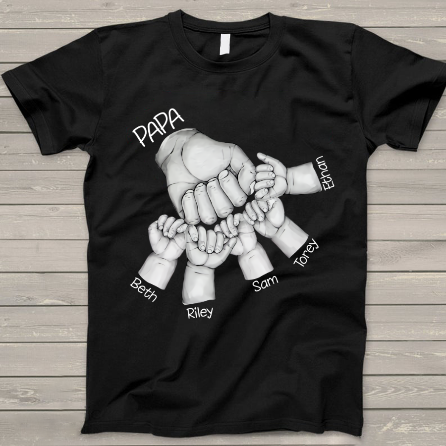 Papa And Grandkids Hands Art T-Shirt