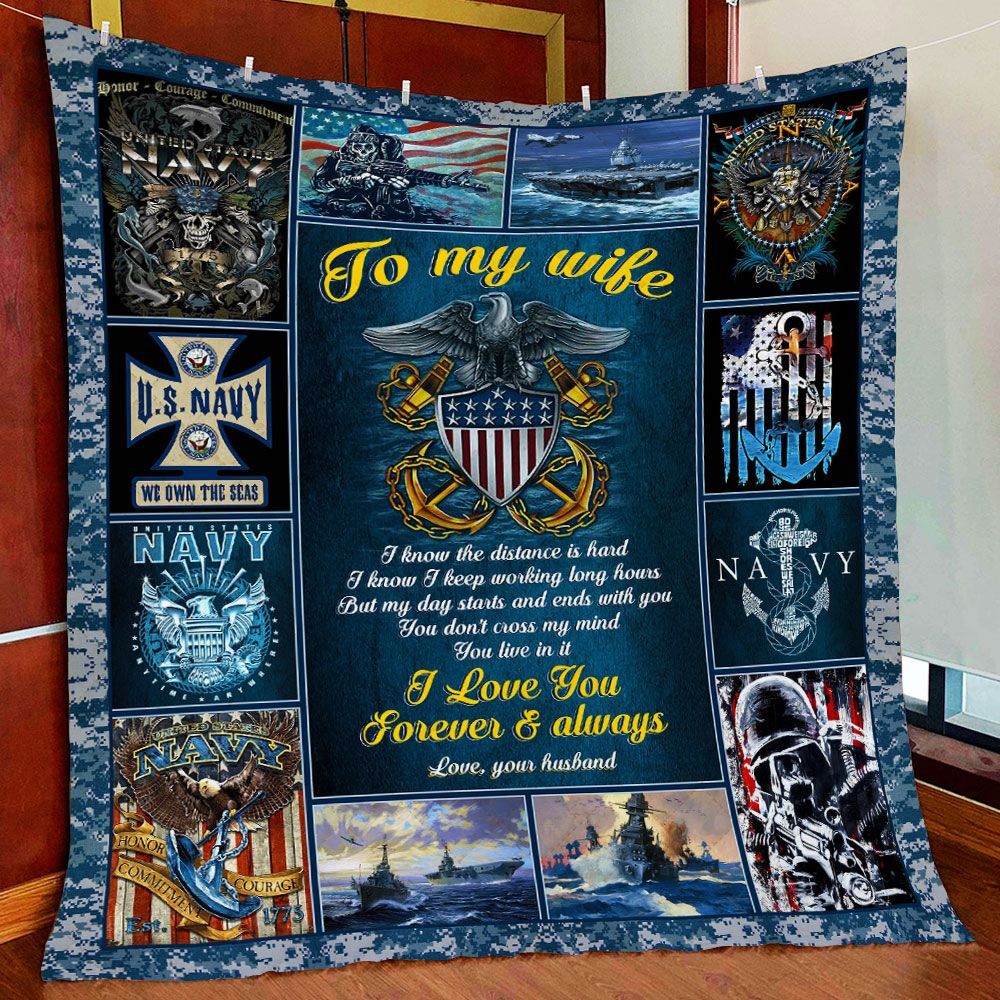 To My Wife. Us Navy Quilt Blanket