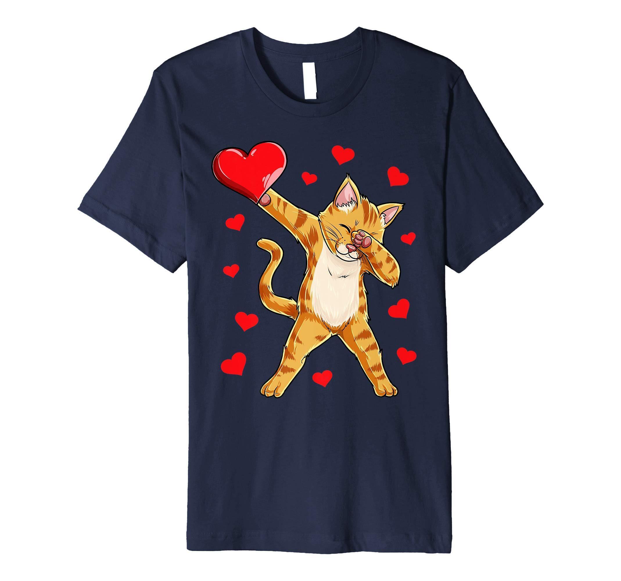 Dabbing Cat Heart T Shirt Valentines Day Girls Kitten Lover