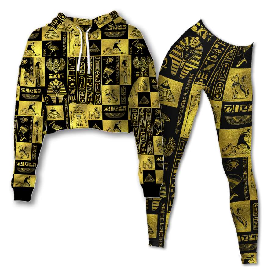 Egyptian Symbols Gold Cropped Hoodie & Leggings Set