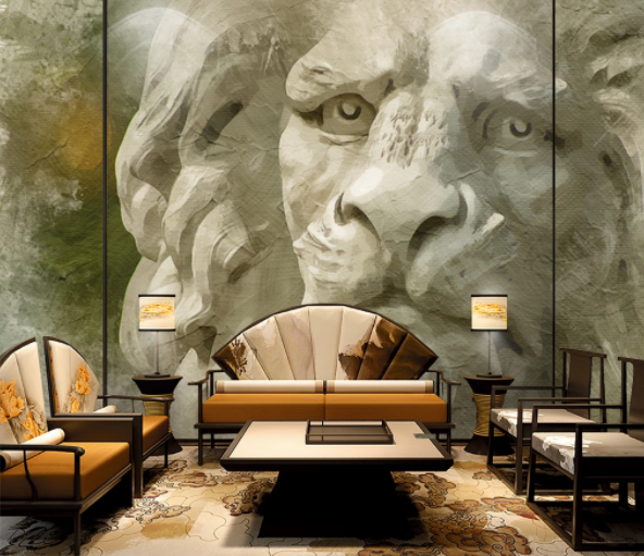 3D Watercolor Grey Lion Sculpture Wall Mural Wallpaper Lqh 23