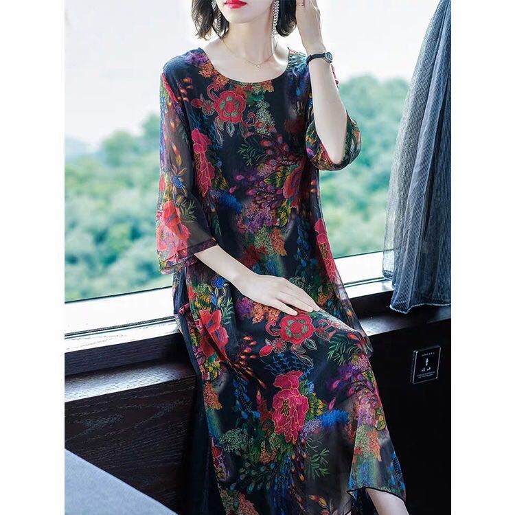 Woman Dress Summer Women’s New Loose Fit Floral Print Chiffon Dress Bodycon Party Female Dress Vestido De Mujer L-5XL J381 alx