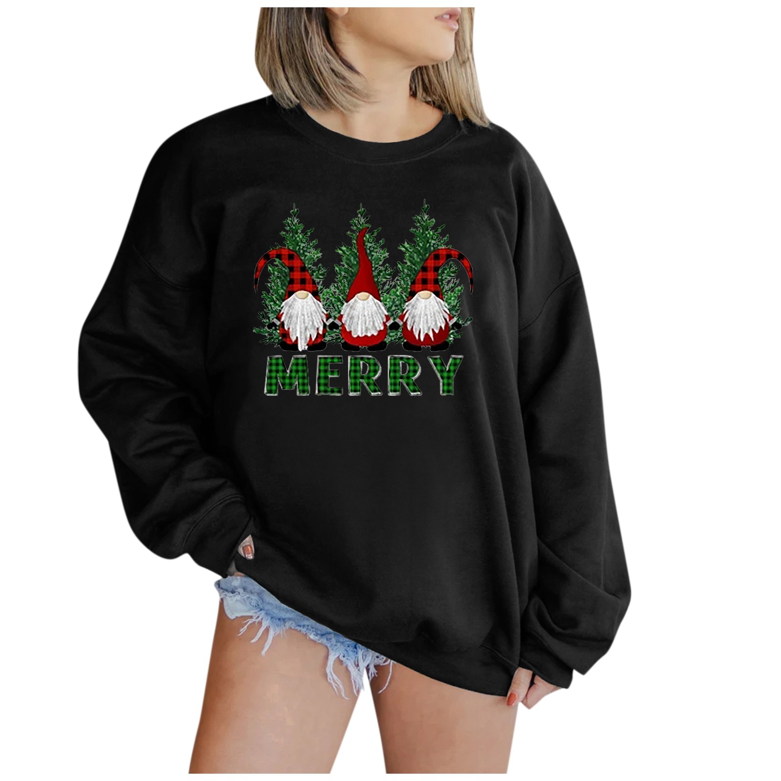 Christmas Tree Print Crop Top Hoodies Sweatshirts Female High Street Oversized Hoodie For Women Trendy Pull Femme Roupas Feminin alx