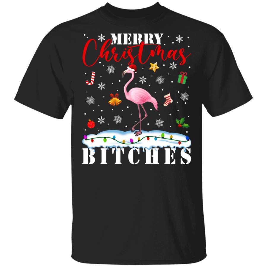 Christmas Flamingo Shirt Merry Christmas Bitches Sarcastic Christmas Santa Flamingo Lover Gifts T-Shirt