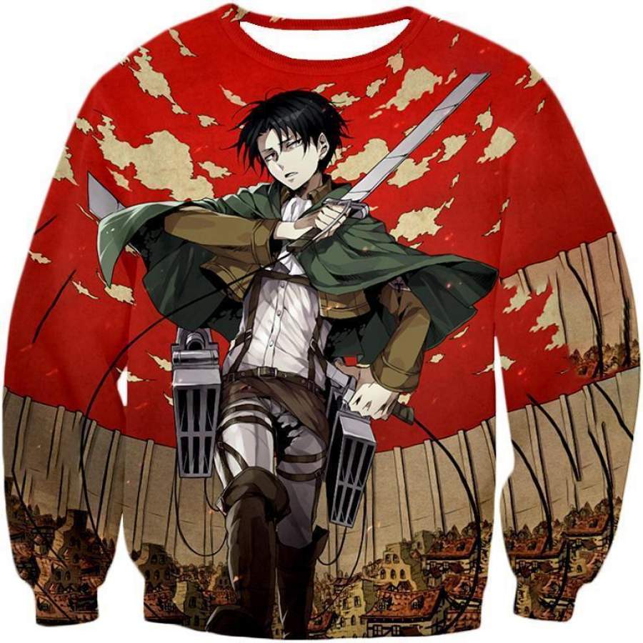 Attack On Titan Sweatshirt - Attack On Titan Incredible Captain Levi Action Anime Promo Sweatshirt Animood Collections