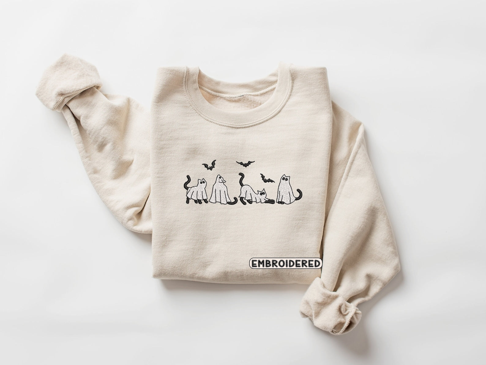 Ghost Cats Embroidered Sweatshirt 2D Crewneck Sweatshirt All Over Print Sweatshirt For Women Sweatshirt For Men Sws2447