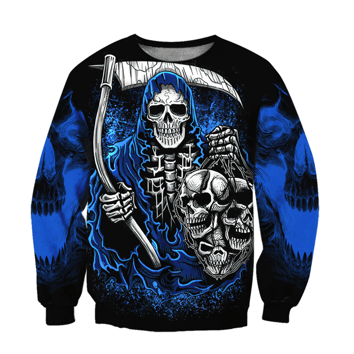 Skull Blue Crewneck Sweatshirt All Over Print Sweatshirt For Women Sweatshirt For Men