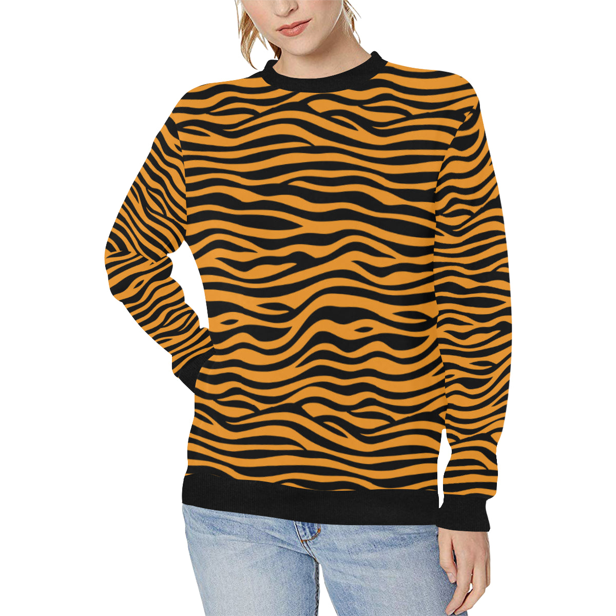 Bengal tigers skin print pattern background Women’s Crew Neck Sweatshirt