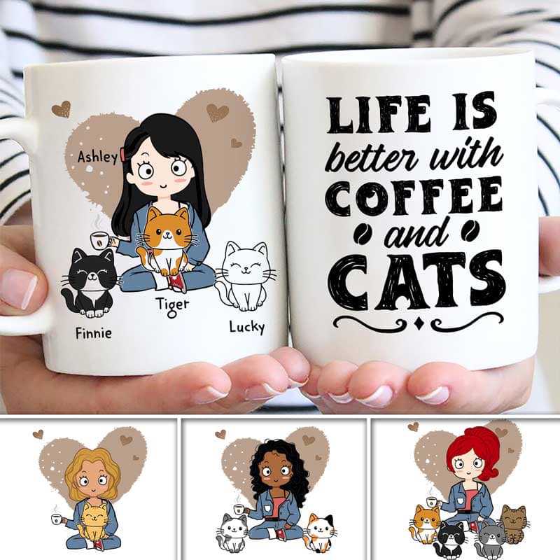 Better Life Cat Coffee Chibi Girl Personalized Mug