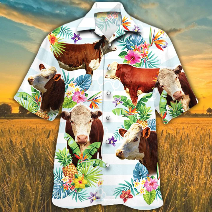 Hereford Cattle Hawaii Shirts For Cow Lovers Tropical Flower Hawaii Shirt Ha86971