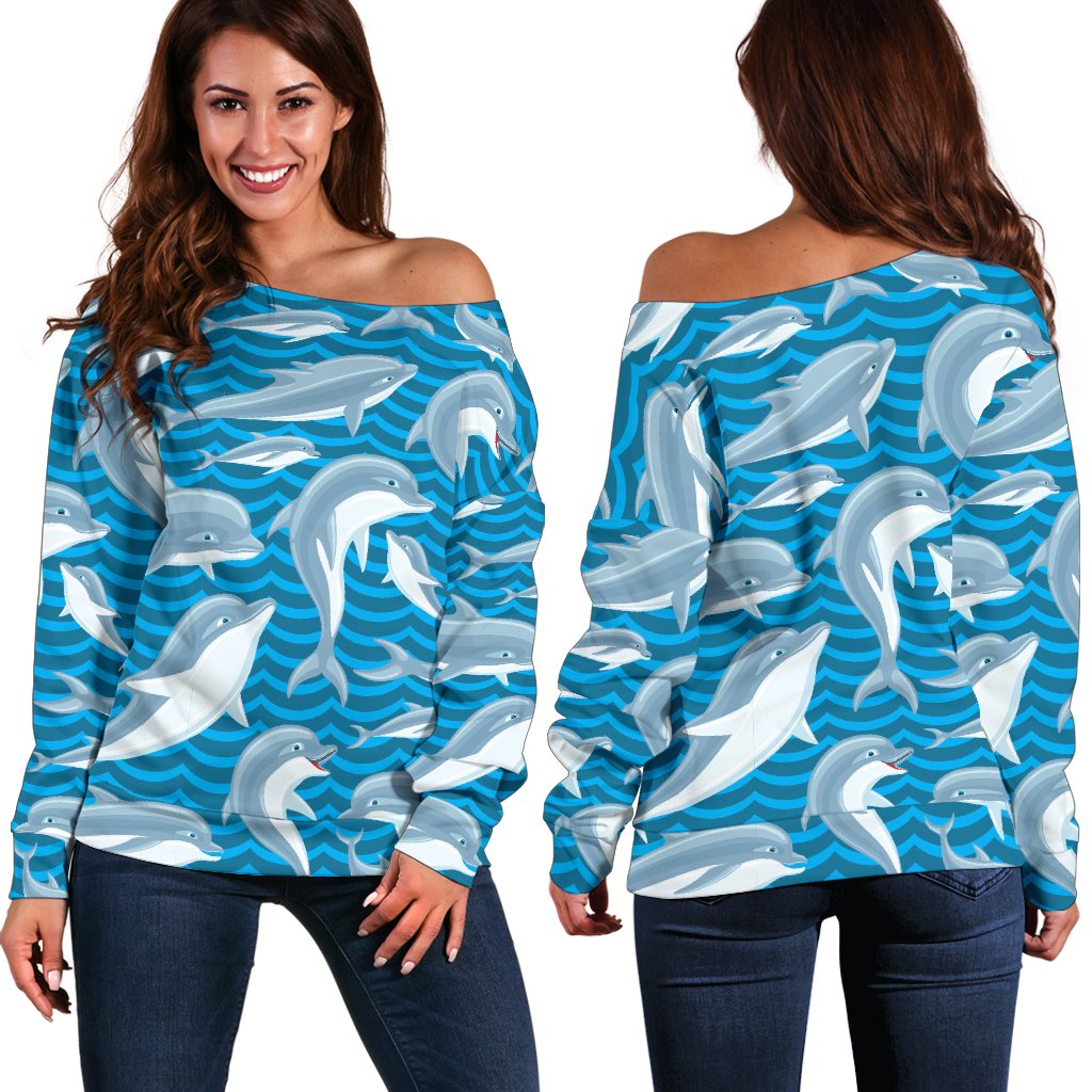 Dolphin Cute Print Pattern Off Shoulder Sweatshirt