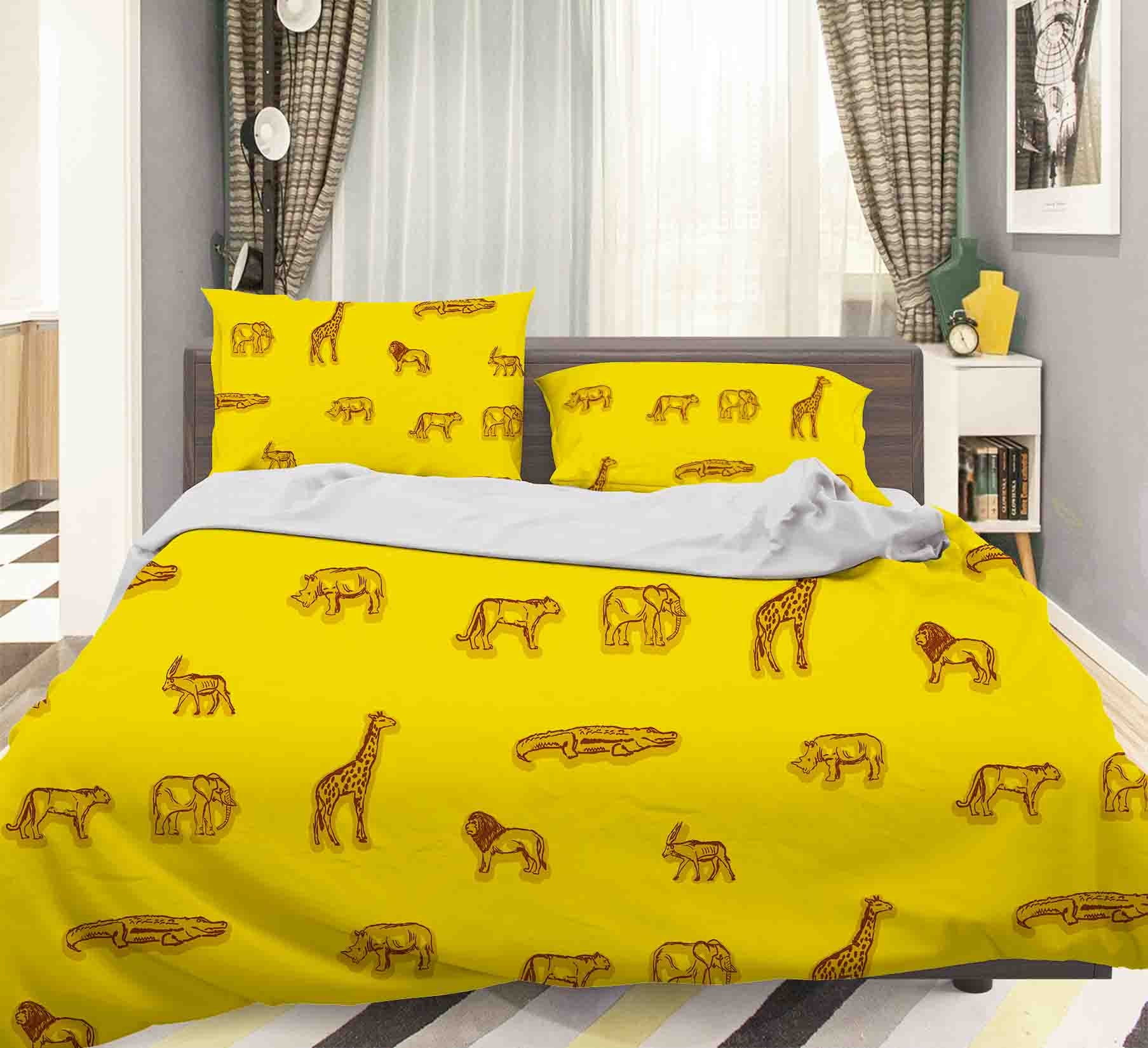 3D Hand Drawn Lion Giraffe Animal Quilt Cover Set Bedding Set Duvet Cover Pillowcases Lxl