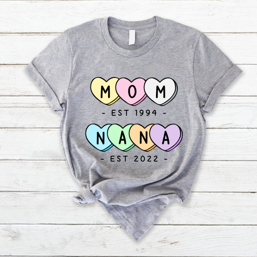 Mom Est Grandma Est Hearts T-Shirt