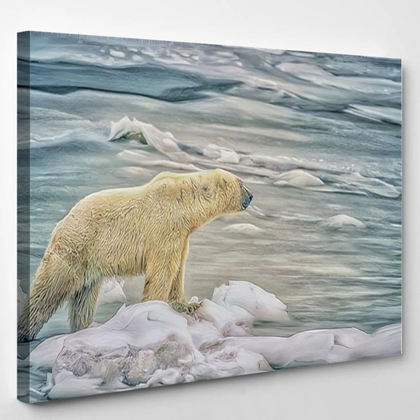 Polar Bear On Hudson Bay Shoreline – Bear Animals Canvas Print