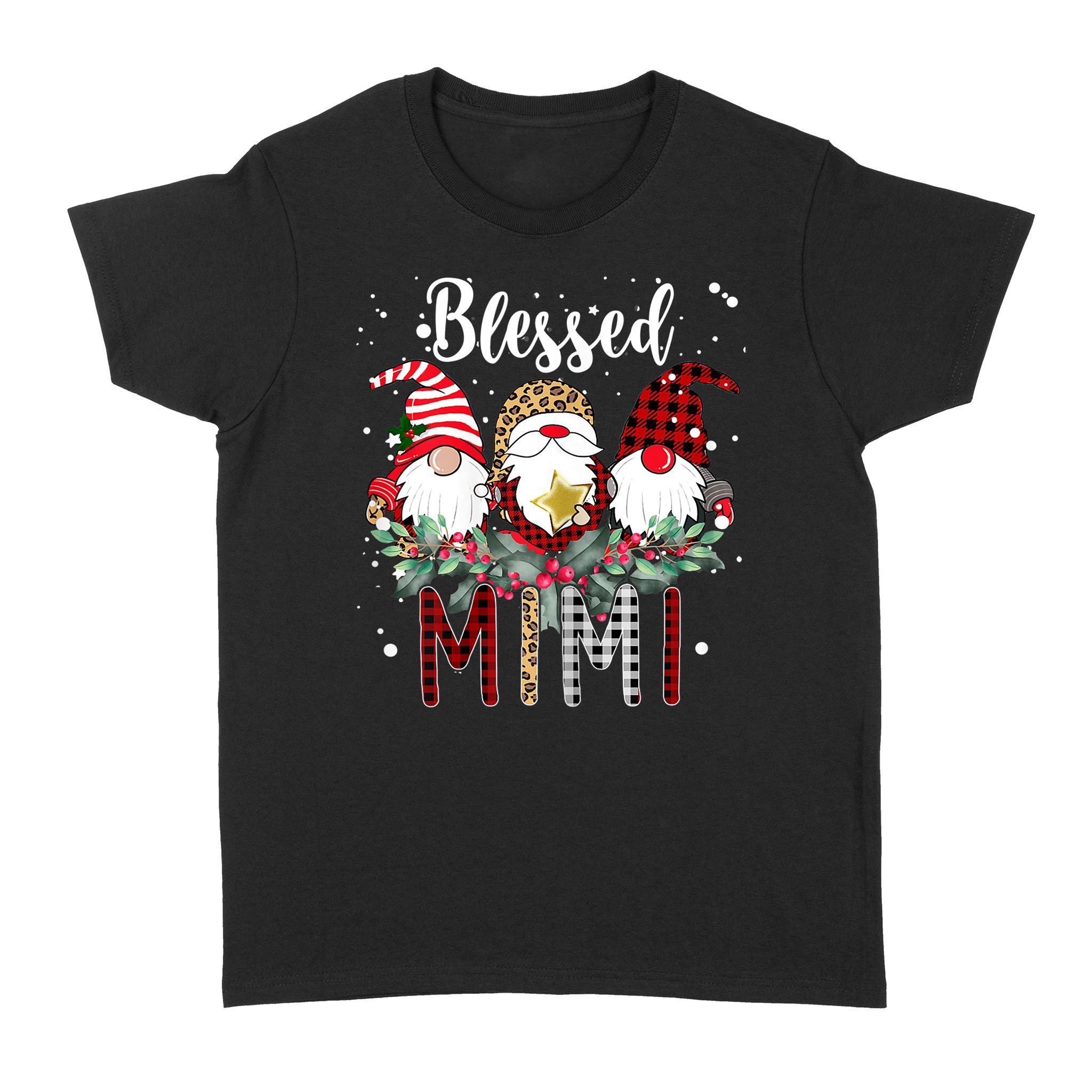 Blessed Mimi Christmas Leopard Buffalo Plaid Gnomies – Standard Women’s T-shirt