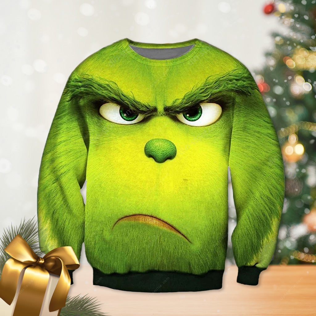 The Grinch Face Ugly Xmas Sweater 3D, Unique Gifts For Christmas