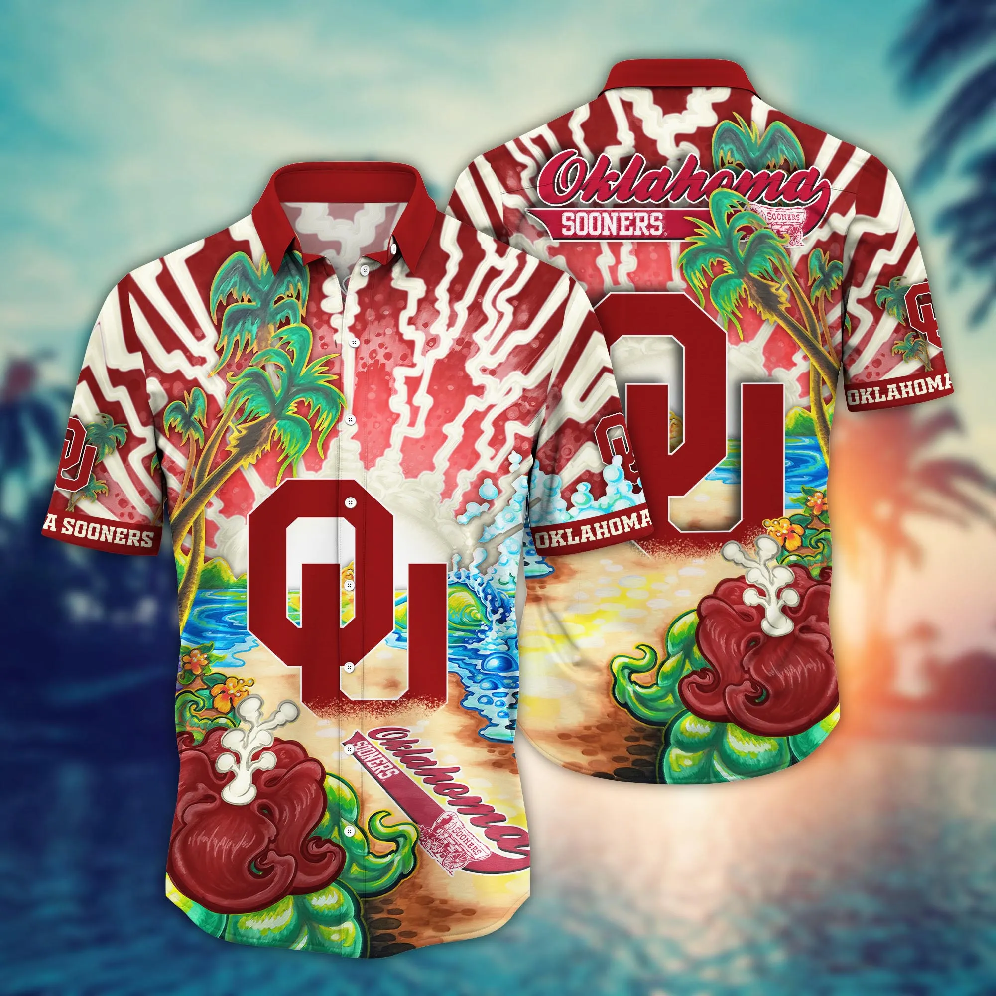 Oklahoma Sooners NCCA Hawaiian Shirt Tan Linestime Aloha Shirt