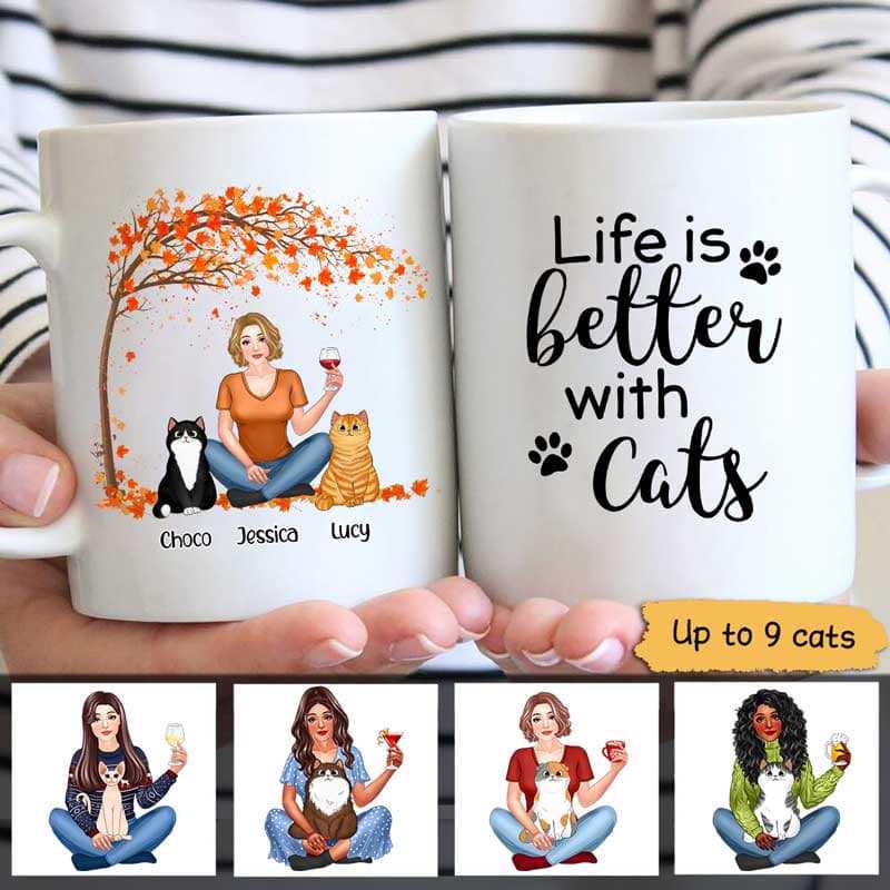 Better With Cat Under Tree Pretty Girl Personalized Mug