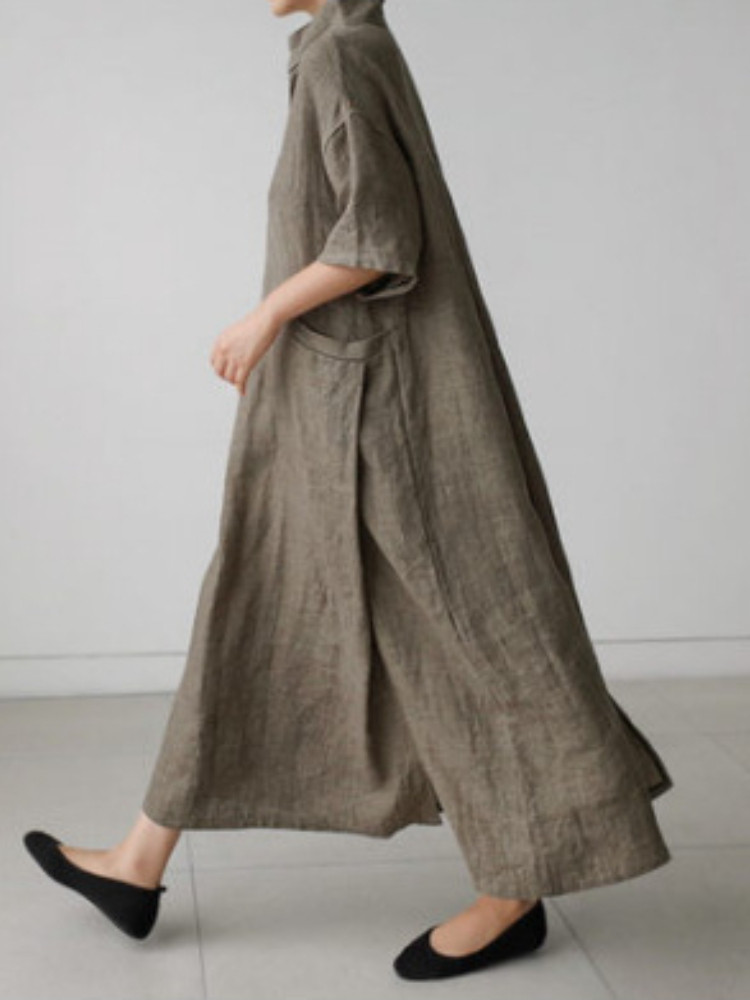 2022 New Summer Short Sleeve Cotton Linen Ladies Dress Loose Oversized Casual Skirt A-Line Large Pocket Fashion Long Skirt alx