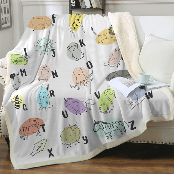 Alphabet Doodle Cute Animals Cozy Soft Sherpa Blanket