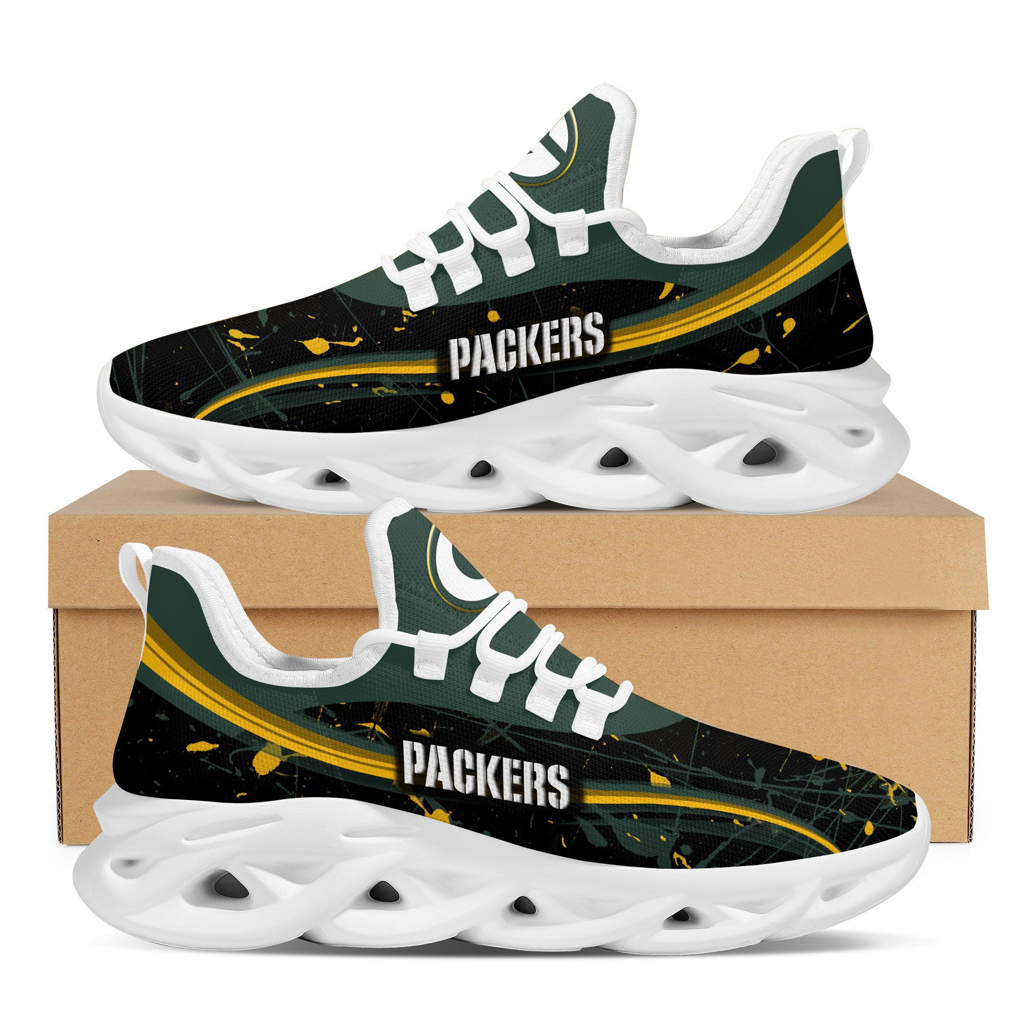 Green Bay Packers Splash Colors Design Trending Max Soul Clunky Sneaker Shoes For Mens Womensamerican Football Team Fans