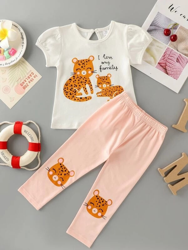 Baby Girl Cartoon Tiger & Slogan Graphic Tee & Pants