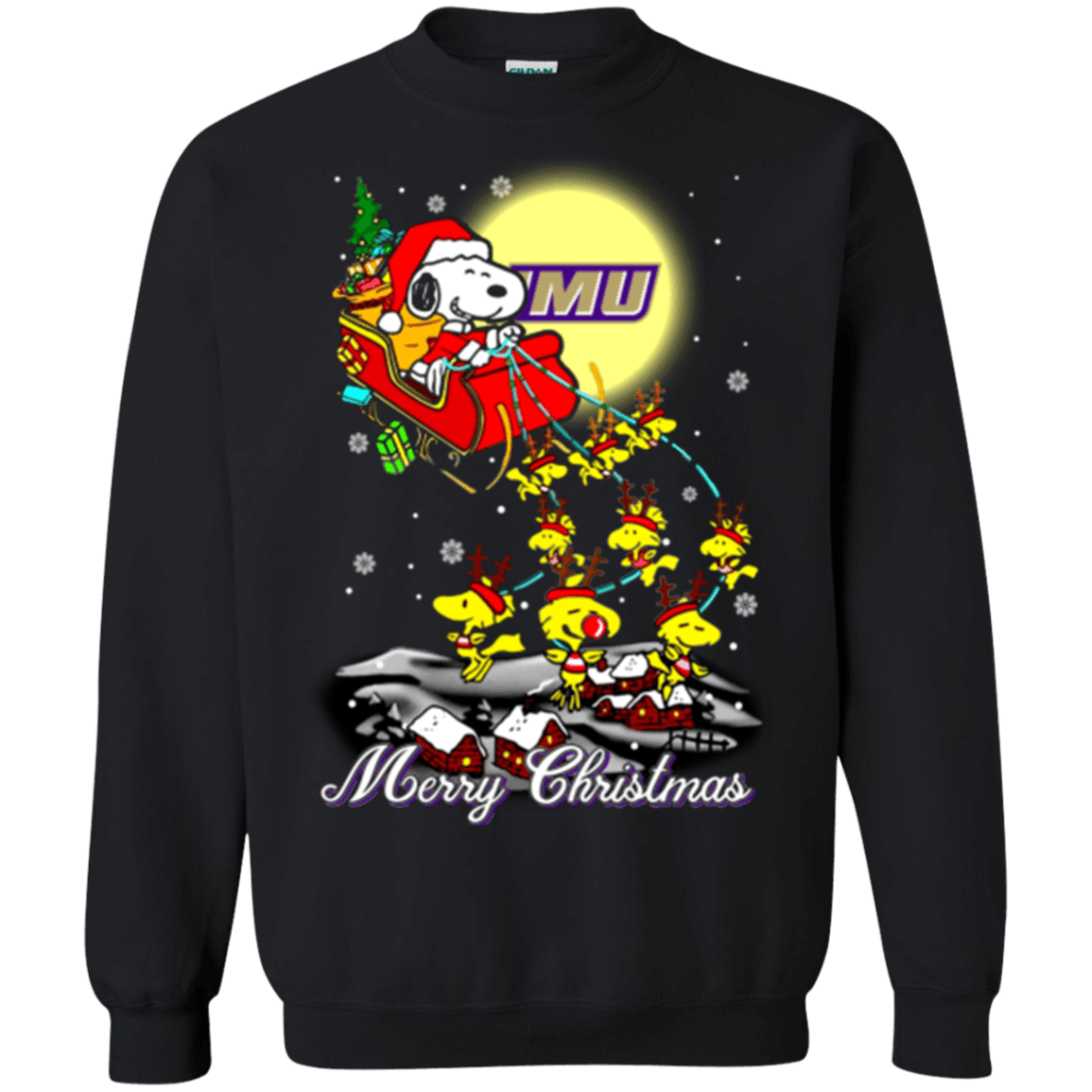 Amazing James Madison Dukes Snoopy Ugly Christmas Sweaters Santa Claus With Sleigh Sweatshirts