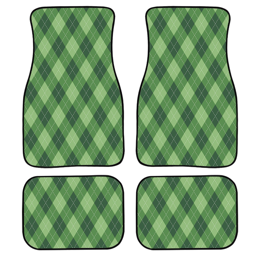 Forest Green Argyle Pattern Print Front And Back Car Floor Mats, Front Car Mat