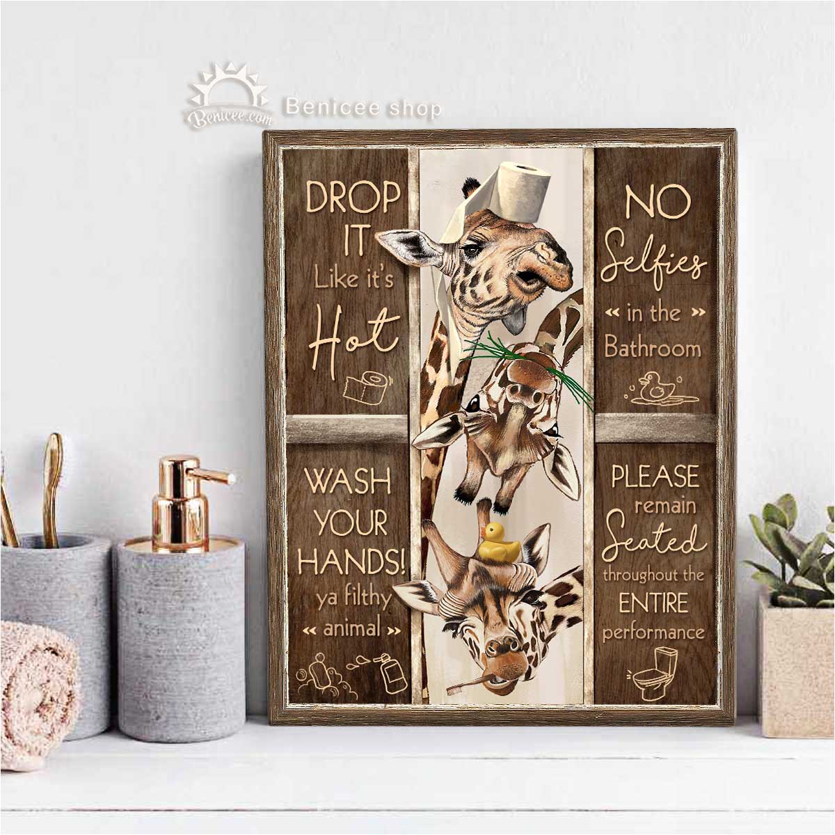 Funny Bathroom Rules Wall Art Canvas Funny Giraffe Top 3 At Benicee Shop