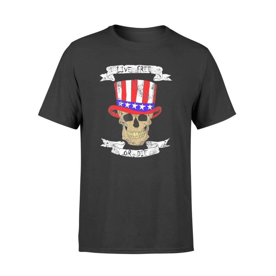 Distressed 4th of July Patriotic Live Free or Die Skull T-Shirt – Standard T-shirt