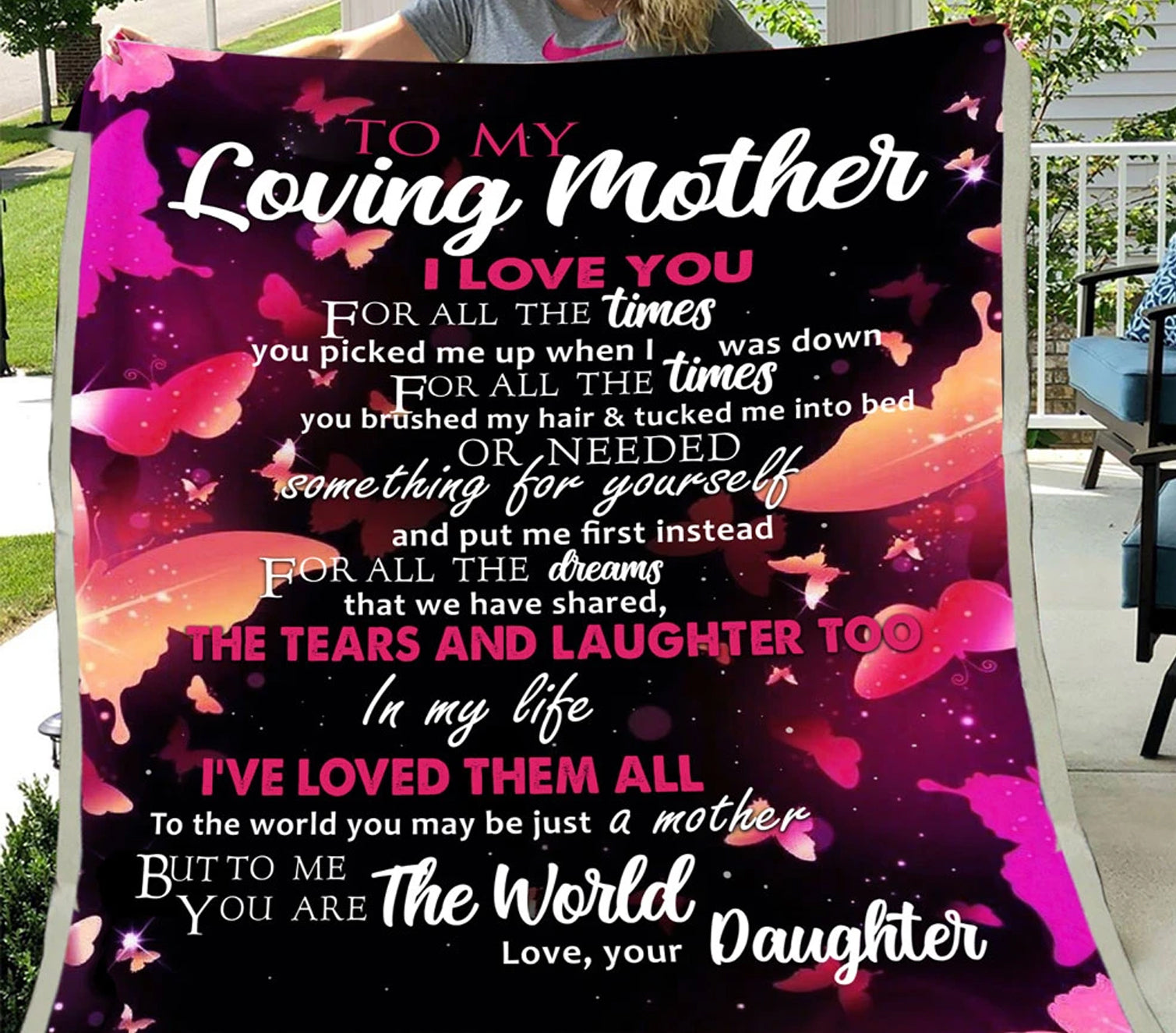 To My Loving Mom I Love You For All The Times You Picked Me Up When I Was Down, Pink Butterfly Fleece Blanket Home Decor Bedding Couch Sofa Soft And Comfy Cozy Gift From Daughter