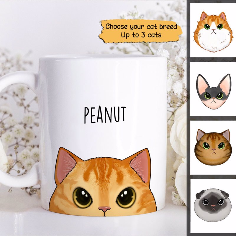 Simple Fluffy Cat Half Face Gift For Cat Lover Personalized Mug