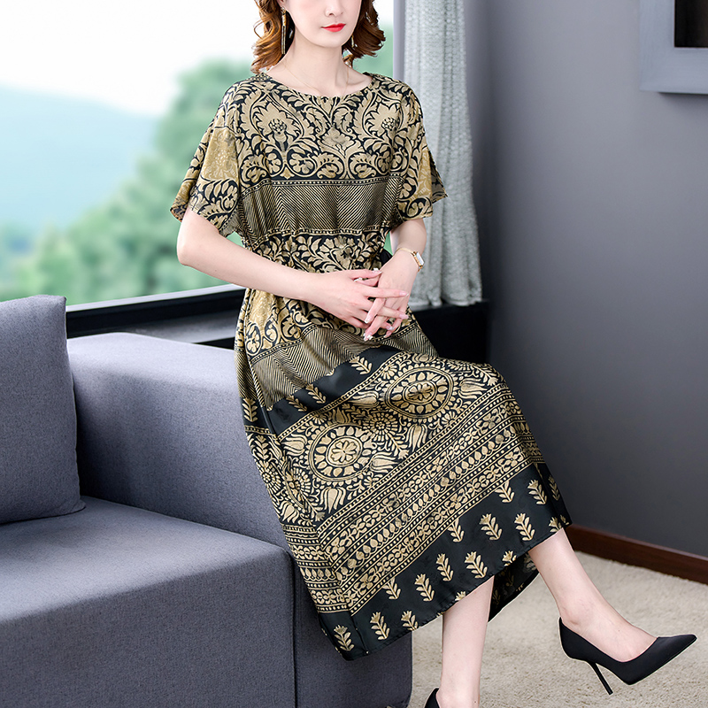 Women Floral Natural Silk Midi Dress Summer New Fashion Light Elegant Loose Waist Hooded Dress 2022 Korean Vintage Casaul Dress alx